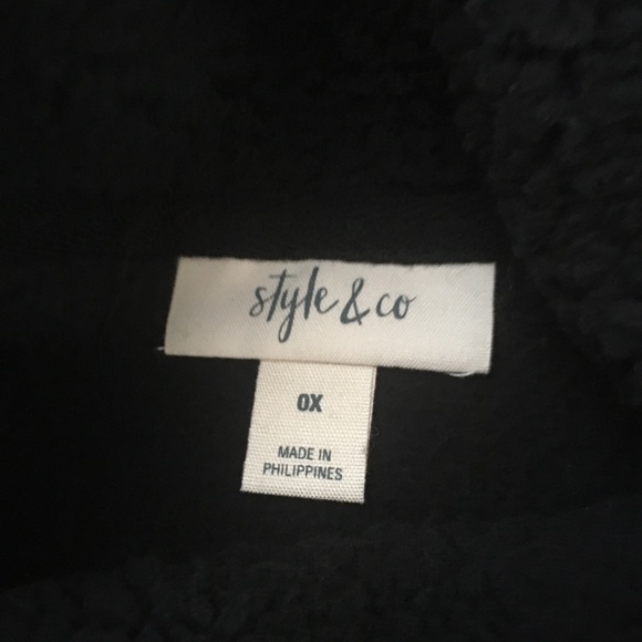 Style & Co Sweater Sherpa cowl neck deep black plus size 0X pullover - Picture 11 of 13